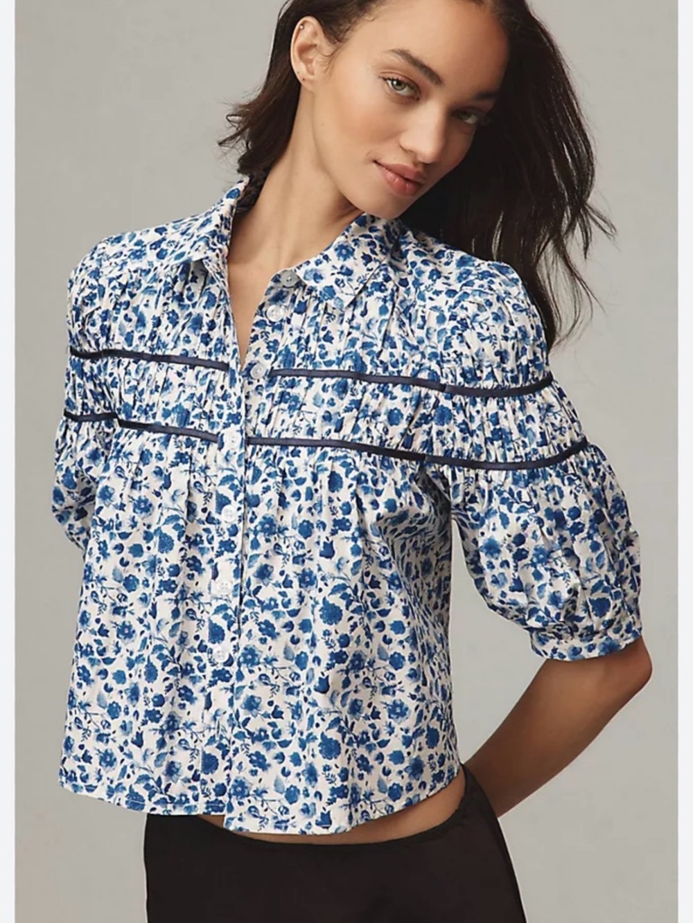 Anthropologie Maeve The Leandra Shirred Yoke Blouse Size XS